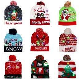 13 STYLES Christmas Lighting Hat Winter Knitted Warm kids Beanies Caps Christmas Deer Snowman Bear Santa Claus Boy Girl Hats & Cap