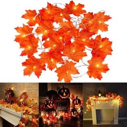 LED Strings 2M 10LED Artificial Autumn Maple Leaves Garland Led Fairy Lights for Christmas Decoration Halloween Thanksgiving Party DIY Decor