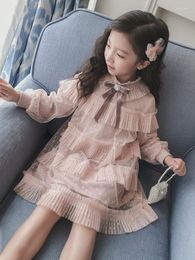 Girl Dresses Girls Cute Transparent Gauze Princess Dress Spring Fall Children One-piece Bowtie Clothes Kids Tulle Ruffles Fairy P355