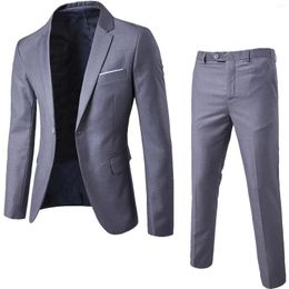 Men's Suits 2Pcs/Set Male Plus Size Formal Clothing Men Blazers Suit Sets Solid Colour Long Sleeve Lapel Slim Button Business Blazer