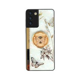 Butterfly Love Flower Mobile Phone Cases Diamond-encrusted Bracket designer Bling for Samsung S21 FE U P S20 Note 20 Hard Cell Phone Covers