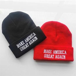 Trump Fall Winter Knitted Beanie Make America Great Again Caps Outdoor Sports Versatile Hats For Men And Women Plain Pure Color RED BLACK