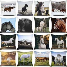 Pillow Case Horse Print Decorative Animal Collection Pattern Home Pillowcase Square Office Decor Cushion Cover