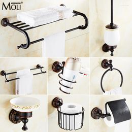 Bath Accessory Set Antique Black Bathroom Hardware Brass Towel Rack Toilet Paper Holder Liquid Soap Bar Hooks MLF84500