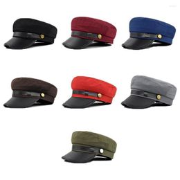 Berets Simple Retro Fishing Cap Elegant Fashion Flat Navy Hats Creative Warm PU Leather Captain Caps For Women Men