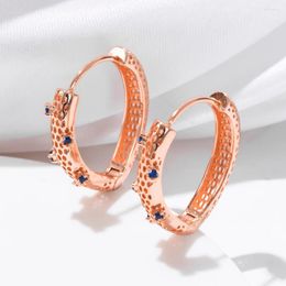 Hoop Earrings ESSFF Rose Gold Plated Vintage For Women Female Fashion Blue CZ Earring High Quality Gifts Hoops Jewelry