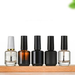 100pcs 15ml Black Frost Clear Empty Nail Polish Glass Bottle 1/2oz nails enamel Containers glass-bottle with brush cap SN4953