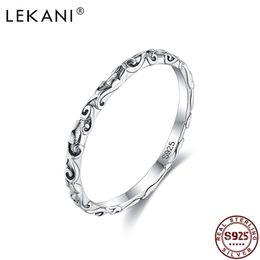 LEKANI Real 925 Sterling Silver Ring For Women And Men Engraved Pattern Anniversary Finger Rings Unisex Fine Jewellery Arrival 210701