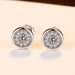 Brand Design Shiny Zircon s925 Silver Stud Earrings Jewellery Korean Fashion Romantic Women Delicate Round Temperament Earrings Accessories Gift