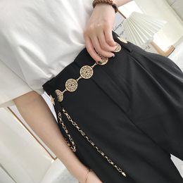 Belts Retro Hollow Out Carved Chain Belt For Women Gold Sliver Round Metal Waist Female Dress Pants Decorative Waistband