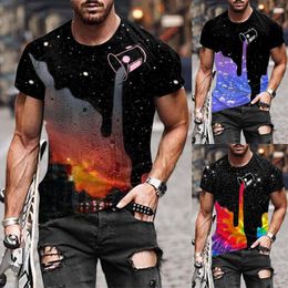 Men's Casual Shirts Mens Dress Shirt Button Collar Men Fashion Top Street 3D Digital Printing Round Neck For Linen