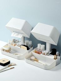 Storage Boxes Makeup Organiser Tissue Box 2 IN 1 Cosmetics Bathroom Plastic Desktop Sundries Container