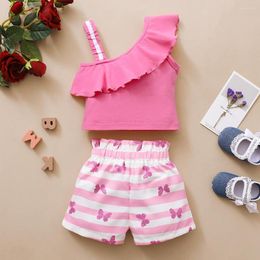 Clothing Sets Summer Fashion Toddler Baby Girl Kid Clothes Off Shoulder Tops Colorful Striped Pants Outfits Set 1-6Y