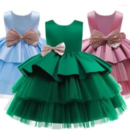 Girl Dresses Sequins Bow Baby Dress Wedding Ceremony Flower Clothes 0-5T Infant Girls Birthday Party 3 Layers Princess