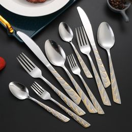 Dinnerware Sets 20pcs Mirror Stainless Steel Cutlery Set Oblique Tail Carved Handle Fork Knife Dessert Spoon Complete Tableware