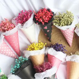 Party Decoration 20pcs Ice Cream Cone Flowers Wrapping Paper Gift Packaging Flower Cones Holder Bouquet Wedding Florist Supplies