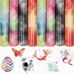 Heat transfer Vinvl HTV film tie dye bleached PU lettering film Iron Coloured cloud vinyl stamping films Fabric Clothing Gradient Watercolour Patterned