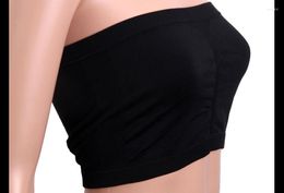 Bustiers & Corsets 2022 Women Strapless Seamless Ice Silk Padded Boob Bandeau Tube Tops Wrapped Underwear Black White 2 Colours P2