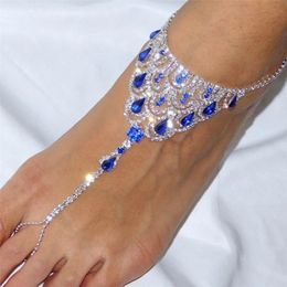 Other Stonefans Blue Royal Blue Barefoot Anklet Sandal Wedding High Heels Toe Ring Anklet Bracelet on Leg Chain Jewelry 221008