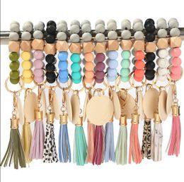 Novelty Wood Chip Keychain Party Favour Silicone Head Bracelet Wristlet Tassels Handchain Keys Ring Wholesale