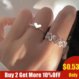 Cluster Rings Creative Heart Open Set For Women Design Fashion Jewellery Paired Girlfriends Gift Simple Finger 2022 Trend