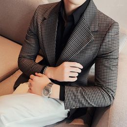 Men's Suits 2022 British Style Business Casual Suit Jacket Men Slim Houndstooth Blazer Wedding Party Clothing Formal Dress Homme
