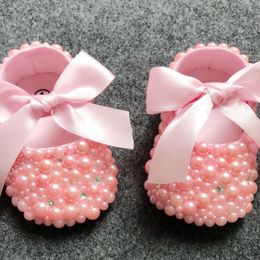 First Walkers Dollbling Handmade Stylish Satin Bow Born Baby Prewaker Shoes Bling Diamond Little Girl Mary Jane Flats For Bewborn Gift