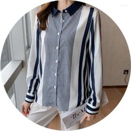 Women's Blouses Striped For Women Button Up Polo Neck OL Clothes Women's Shirt Long Sleeve Chiffon Top Female Fashion Leisure