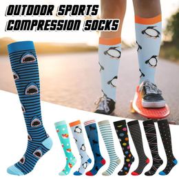 Sports Socks Sport Compression Stockings Funny Pattern Leg Pressure Running Cycling Anti Fatigue Pain Relief Knee Prevent Varicose