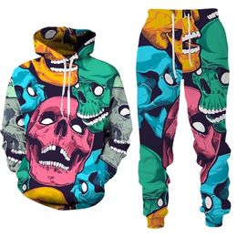 Men's Tracksuits Autumn And Winter 3D Skull Print Couple Hoodies Trousers Suits Streetwear Hip Hop SweatshirtsPants Men Tracksuit Set 221008