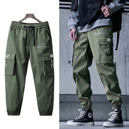 Men's Pants Streetwear Casual Harem Men's pants Big Pockets Joggers Men Ribbons Printing Anklelength Cargo Pants For Men 221010