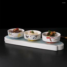 Bowls Golden Stroke Ceramic Bowl Set With Tray Chinese Modern Cold Vegetable Kimchi Restaurant El Serving Home Tableware