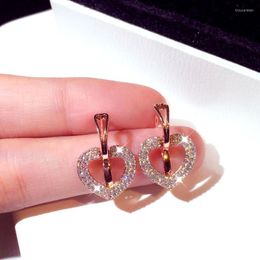 Backs Earrings Clip-on & Screw Back Korean Fashion Exquisite Luxury Top Quality CZ Wedding Party Flash Rhinestone Heart Rometry Charm