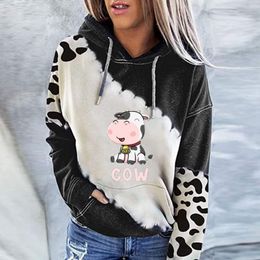 Women's Hoodies Fashion Cute Cow Printed For Women Girls Casual Long Sleeve Sweatshirts With Pockets Pullovers Pull Femme