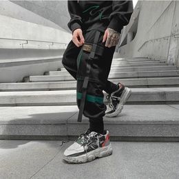 Men's Pants Ribbons Men Sweatpants Cargo Pants Streetwear Hip Hop Moto Biker Splicing Casual Trip Shopping Daily Harem AnkleLength Pants 221010