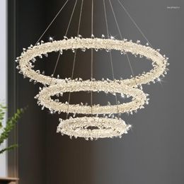 Pendant Lamps Postmodern Light Luxury Crystal Chandelier Living Room Circular Nordic Restaurant Master Bedroom Ring Firefly