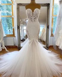 Modern Full Lace Mermaid Wedding Dresses 2023 Sweetheart Neck Plus Size Garden Country Bridal Party Gowns Vestido De Novia 322