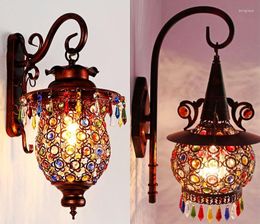 Wall Lamp Bohemian Coffee Southeast Asia Style Lamps And Lanterns Of Hollow Out Wrought Iron Crystal Corridor