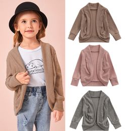 Jackets 2 6Years Girls Fall Knit Cardigan Solid Colour Long Sleeve Open Front Knitted Sweater for Kids 1 6 Years 221010