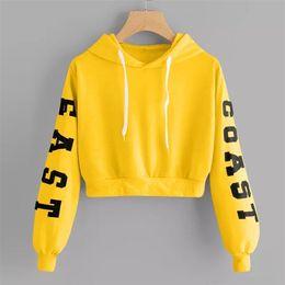 Womens Hoodies Sweatshirts Fall Winter Cropped Hoodie for Women Solid Colour Letter Print Sweatshirt Pullover Top Fashion Warm Womens Sweatshirt 221010