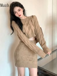 Two Piece Dress Autumn Winter Skirt Suit Set Temperament French Vintage Knitted Sweater Bottoming Set s Outifits 221010