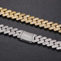 High Quality 18k Yellow White Gold Colour 14mm 16-24inches Cz Stone Miami Cuban Link Chain Necklace Bracelet for Men Women Jewellery