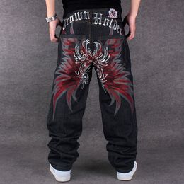 Men's Jeans Mens Jeans Top Rushed Stripe Loose Hip Hop Jeans Men Embroidery HipHop Trousers Embroidered Flower Wings Denim Trousers 221008