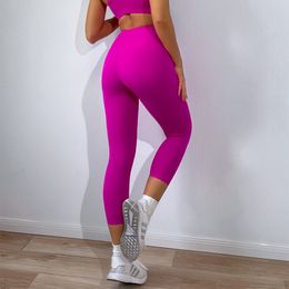 Womens Yoga Pants Autumn And Winter Style Solid Colour High Elasticity Wrinkle On Both Sides Quick Dry Hip Lift Tight Fit Nude Sportswear