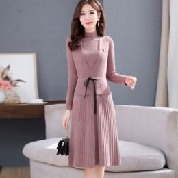 Vestido de duas peças 1012 Sweater Women Women Turtleneck Casual plissado malha Ladielegant Woman Woman Color Solid 221010