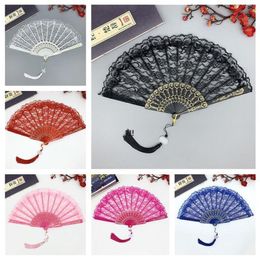 Lace Rose Folding Fans Tassels Sleeve Plastic Handheld Folded Fans Wedding Gifts Party Favours Home Decoration JNB16122