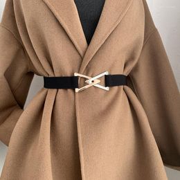 Belts 2022 Designer Women Fashion Metal Triangle Buckle Decoration Belt Ladies Elastic Waistband For Wedding Dress Overcoat