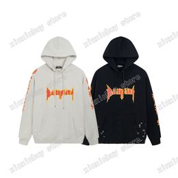 xinxinbuy Men designer Hoodie sweater DESTROYED letter flame print Paris women black Apricot yellow XS-L