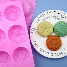 6-Cavity Silicone 3D Flower Shape Cake Moulds Non-stick DIY Handmade Candle Soap Mould Jelly Chocolate Candy Baking Tools BBB16136
