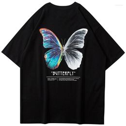 Men's T Shirts Hip Hop Oversize Shirt Men 2022 Streetwear Harajuku Color Butterfly Tshirt Short Sleeve Cotton Loose HipHop T-Shirt Plus Size